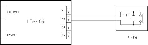 Schemat podłączenia styku zwiernego z detekcją stanu linii