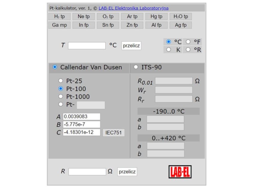 kalkulator temperatura opór