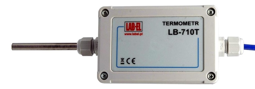 Termometr elektroniczny LB-710TZ z czujnikiem w osłonie połączonej z obudową.