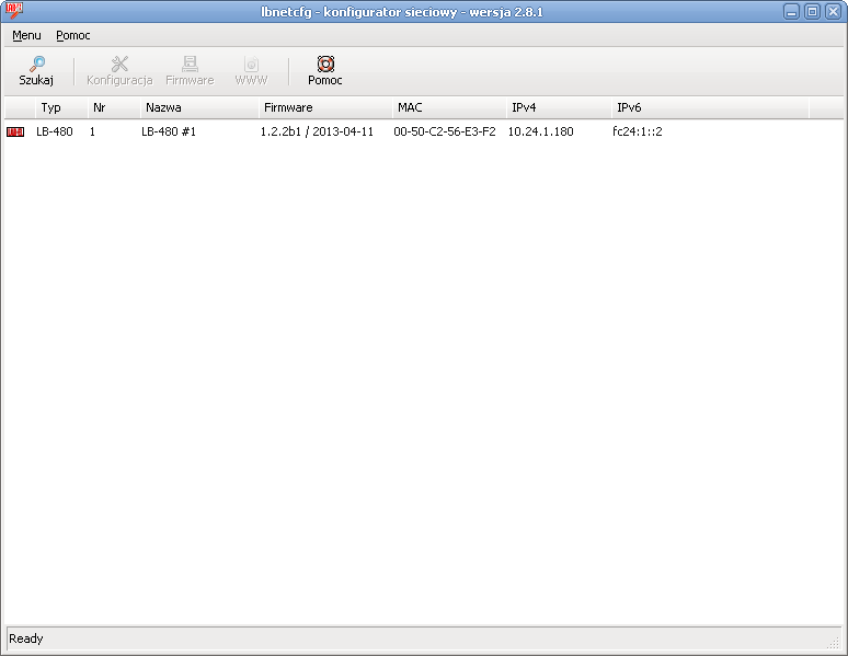 Okno główne programu lbnetcfg