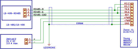 Schemat podłączenia czujnika Young 86000/86004/86106 do LB-490 - RS-485