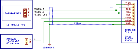 Schemat podłączenia czujnika Young 91000/92000 do LB-490 - RS-485