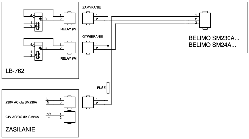 Scheme of connection of open-close actuators